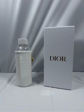 Dior Glass Waterbottle with White Bottle Sleeve with Gold Charm
